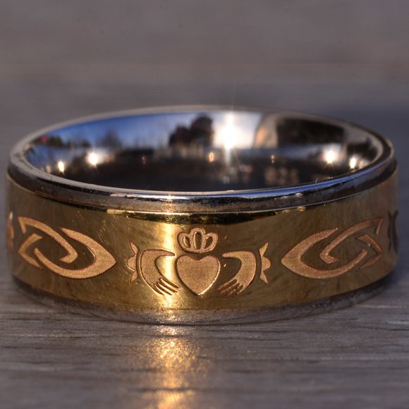 Signed Solvar Irish Made Two Tone Wedding Band